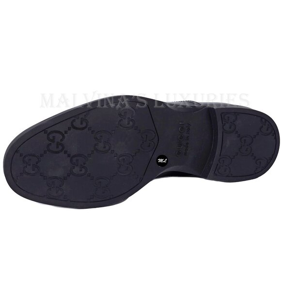 GUCCI SHOES MENS BLACK LEATHER TEMPE CAP OXFORD GG LOGO LINING sz 8 US 8.5 main image 13